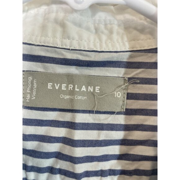 Everlane Organic Cotton Striped Button-Up Shirt Size 10 Blue White Collared - Picture 2 of 8